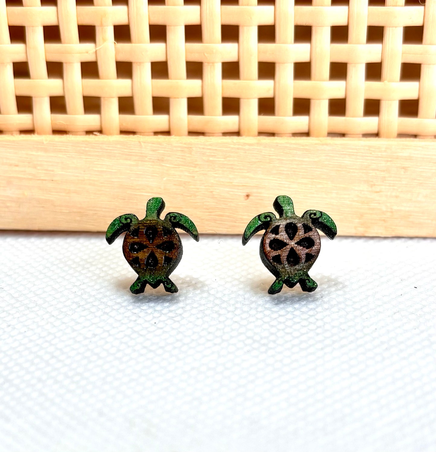 Sea Turtle Wood Studs- Sterling Silver