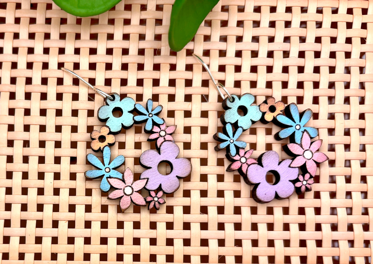 Retro Pastel Floral Dangles- Sterling Silver