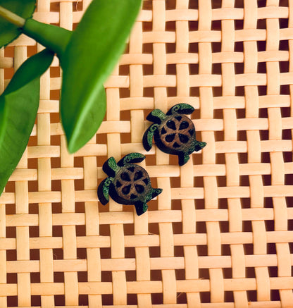 Sea Turtle Wood Studs- Sterling Silver