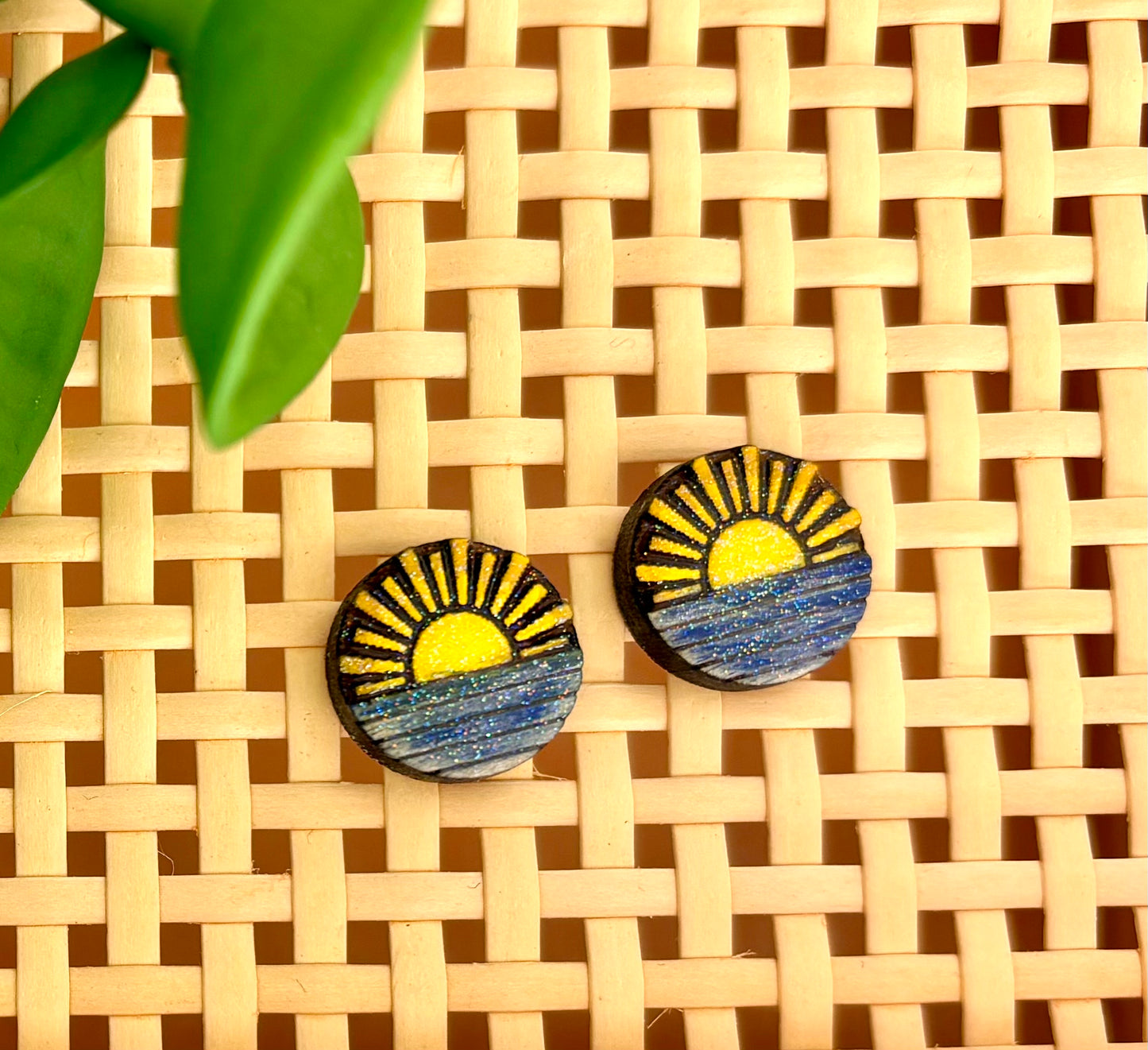 Sunrise Wood Studs- Sterling Silver