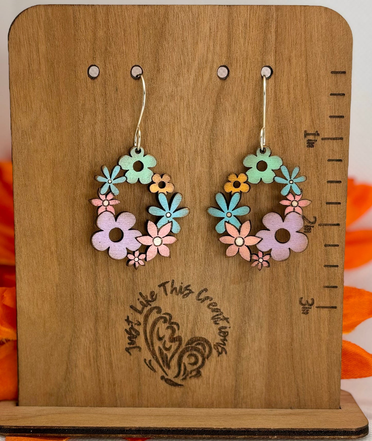 Retro Pastel Floral Dangles- Sterling Silver