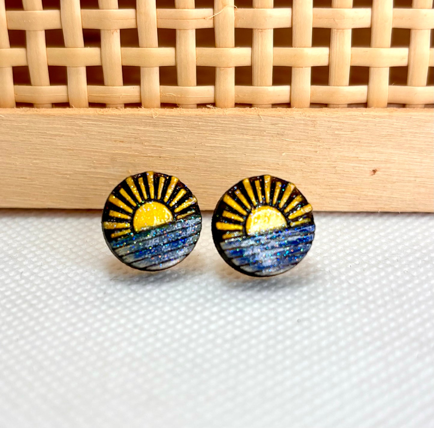 Sunrise Wood Studs- Sterling Silver